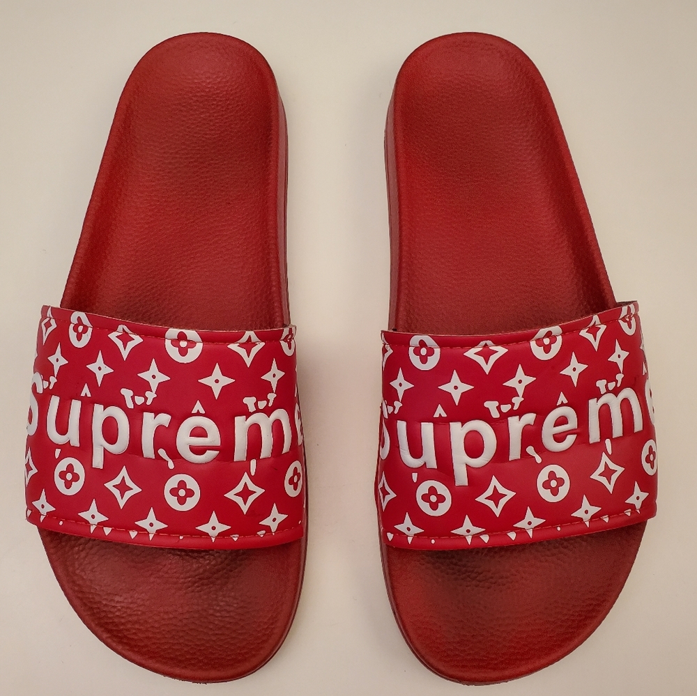 Supreme Sandals Red White Logo Slides Size 11